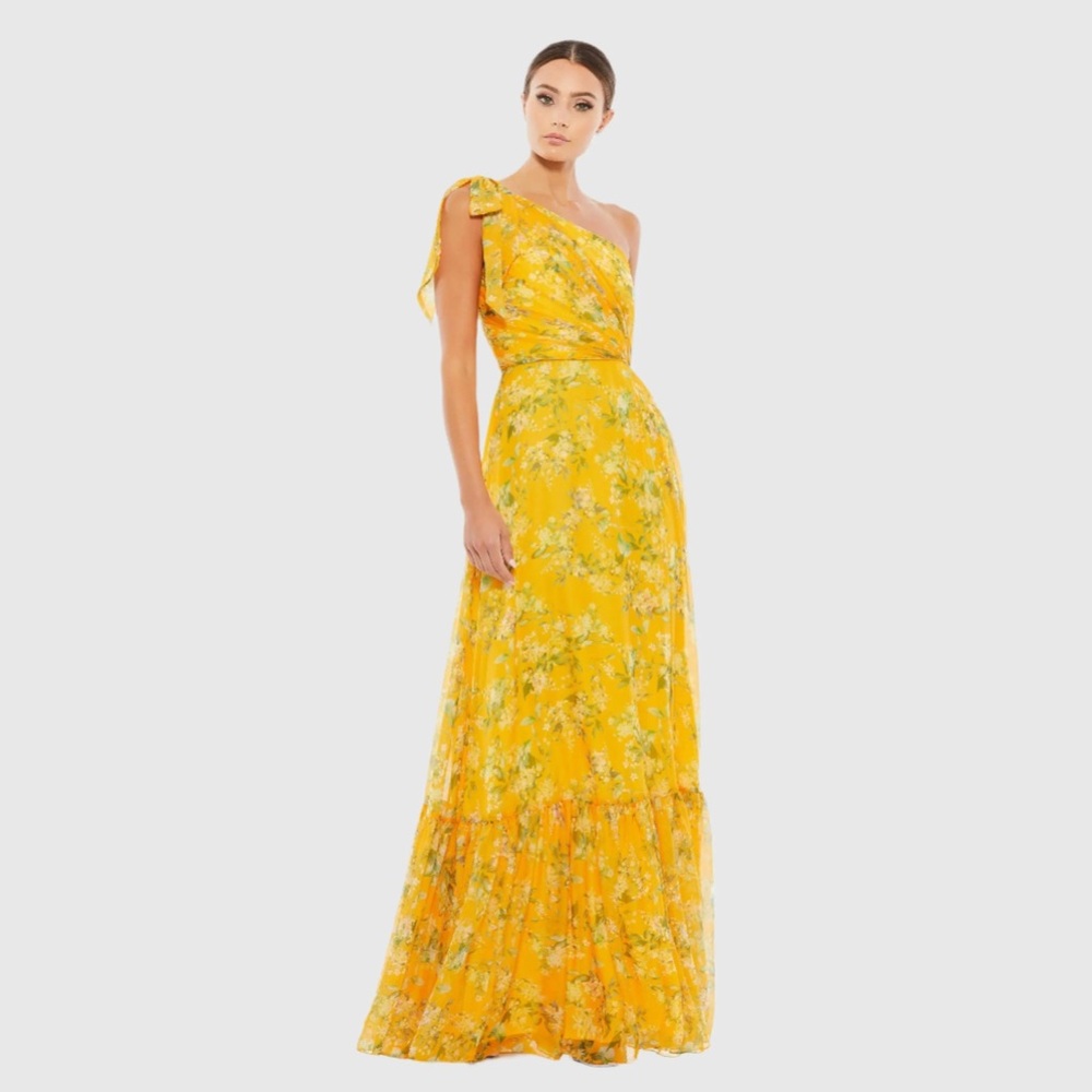 IEENA FOR MAC DUGGAL
Yellow Floral One Shoulder Bow Maxi Dress